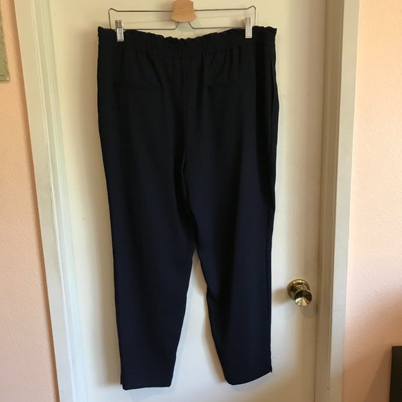 Zara Navy Blue Trousers Pants Elastic Waist XL - Picture 2 of 5